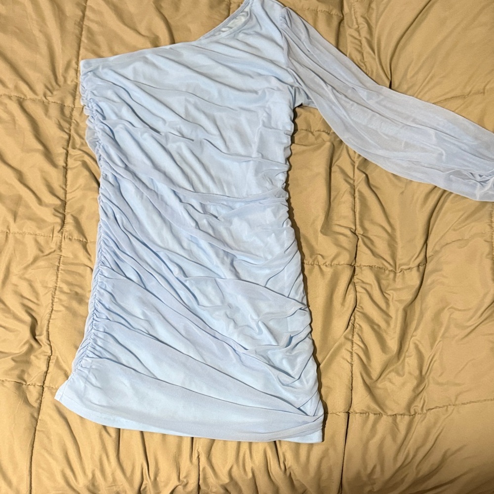 Chic One-Shoulder Light Blue Dress